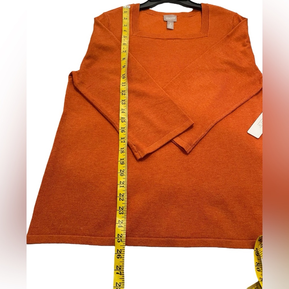 Chico’s Square Neck Rustic Orange Heather Pullover Sweater 3/4 Sleeve Nwt 2 - Picture 4 of 10